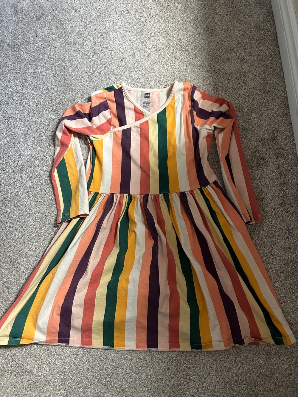 Girls Multi-Color Stripe Long Sleeve Dress